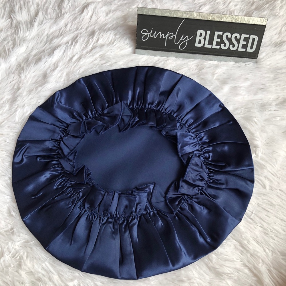 Blue Mulberry Silk Sleep Hair Cap Bonnet Cover - Picture 3 of 5